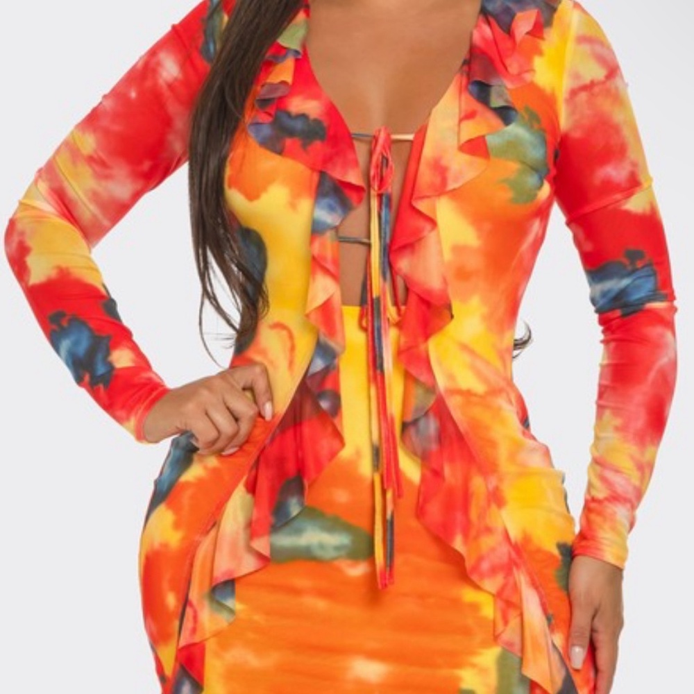 Vibrant Colorful Mesh Sleeve Dress